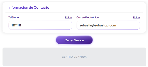 Concorde — Perfil — espaciado entre «Cerrar Sesión» y «Centro de Ayuda» muy justo